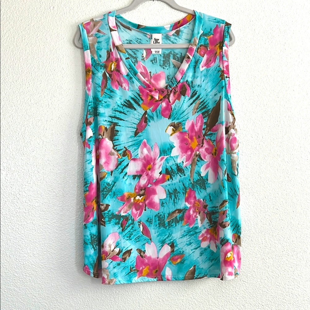Tropical floral tank, size 3X